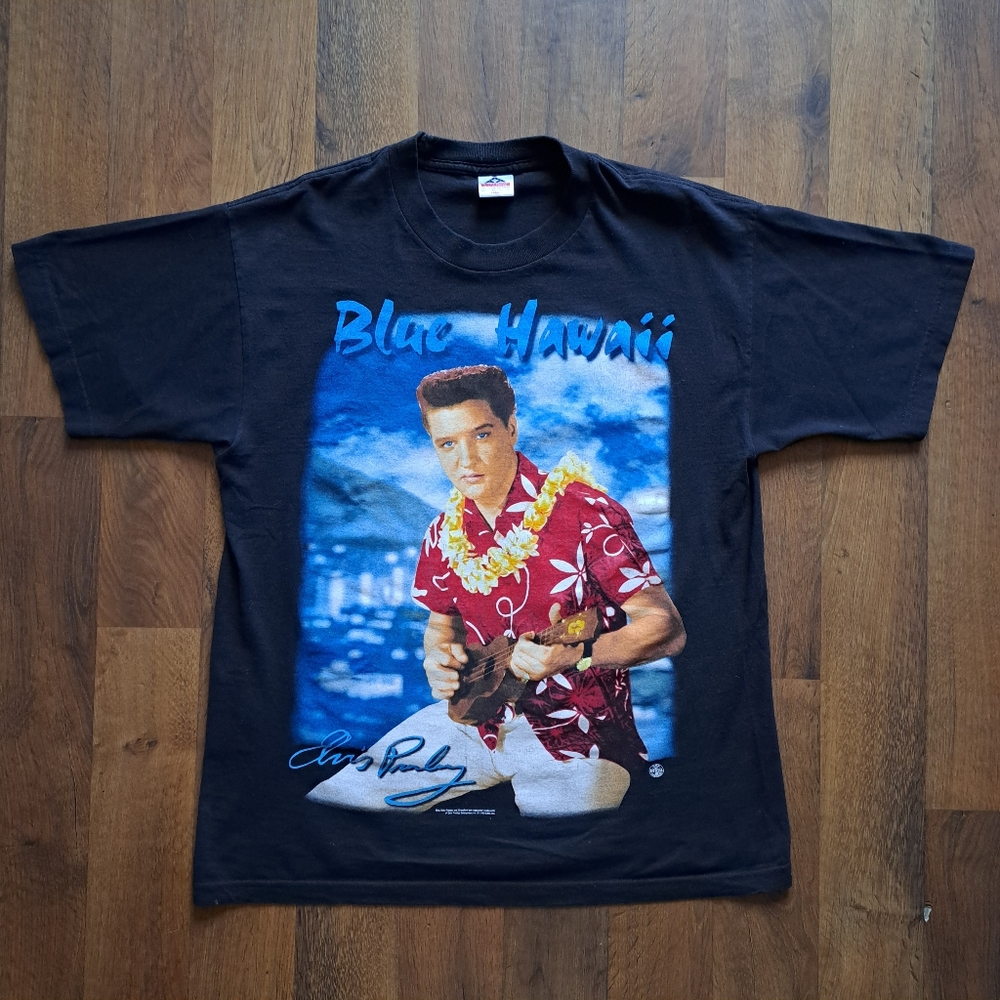 Vintage Elvis Blue Hawaii t-shirt, men's size Large, 1998, black blue red, EUC - Picture 17 of 17